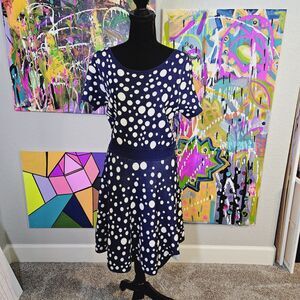 Catherine Malandrino Dress Polka Dots Navy EUC Size L